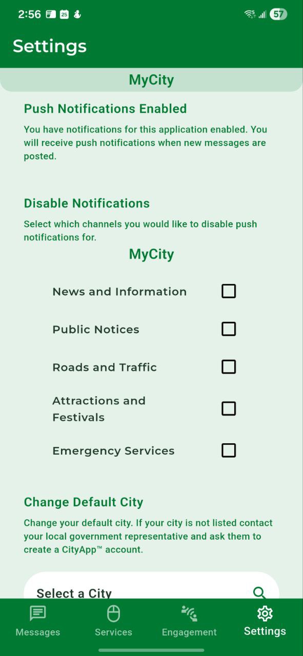 CityApp Setting Screen 2